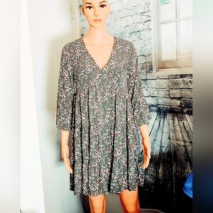 ALTAR'D STATE GREEN & FLORAL PATTERN FULLY LINED BABY DOLL DRESS WOMEN'S SIZE M